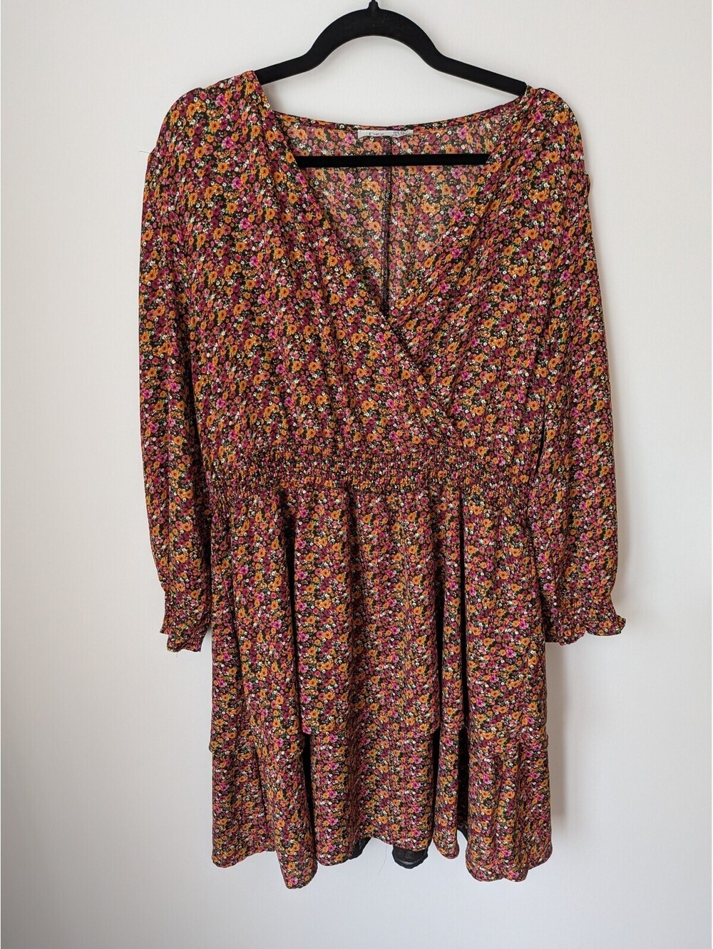 Dex floral longsleeve mini dress size XL whimsigoth flower power fall hippie